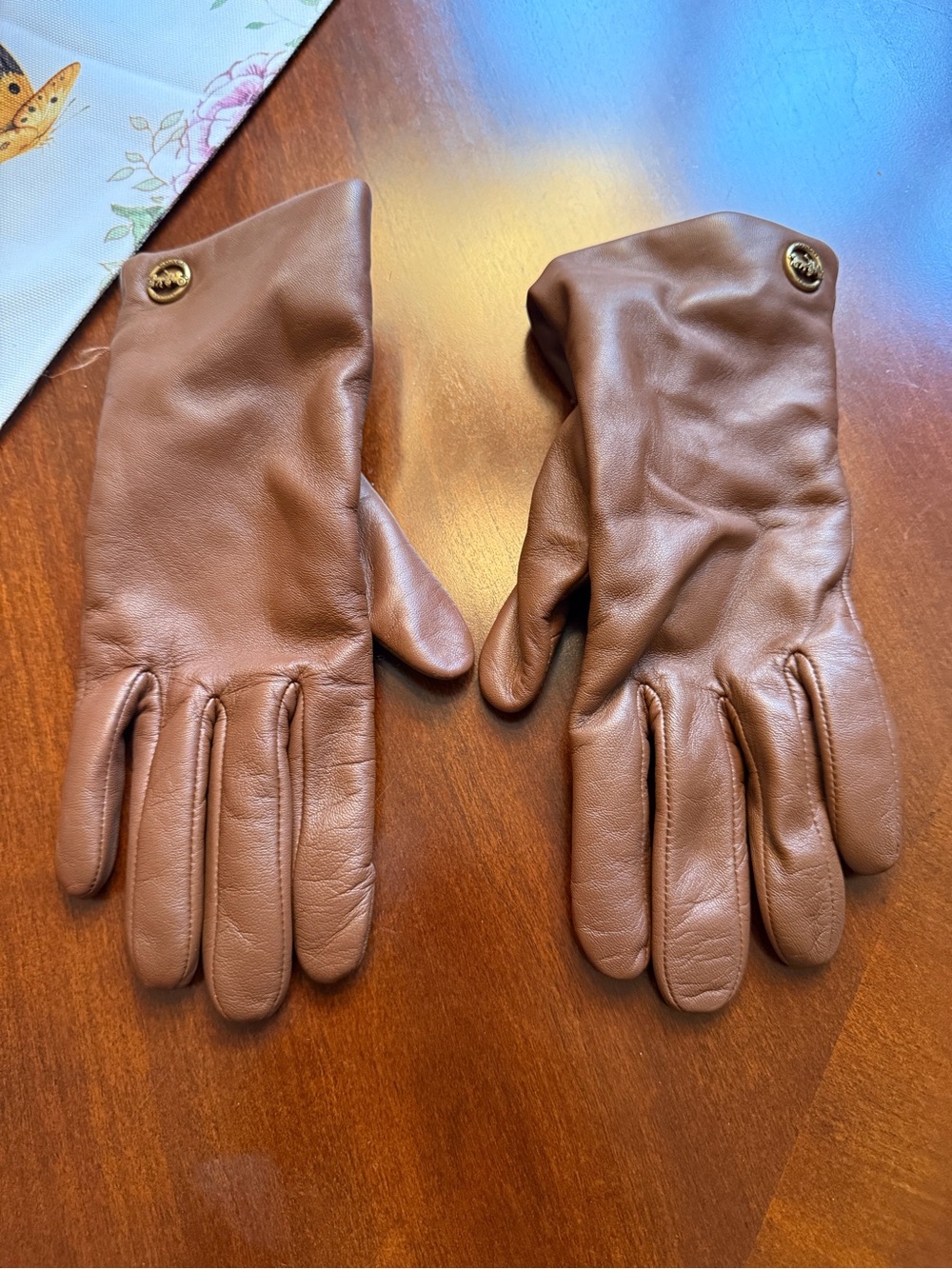 Coach Brown Leather Button-Accent Gloves